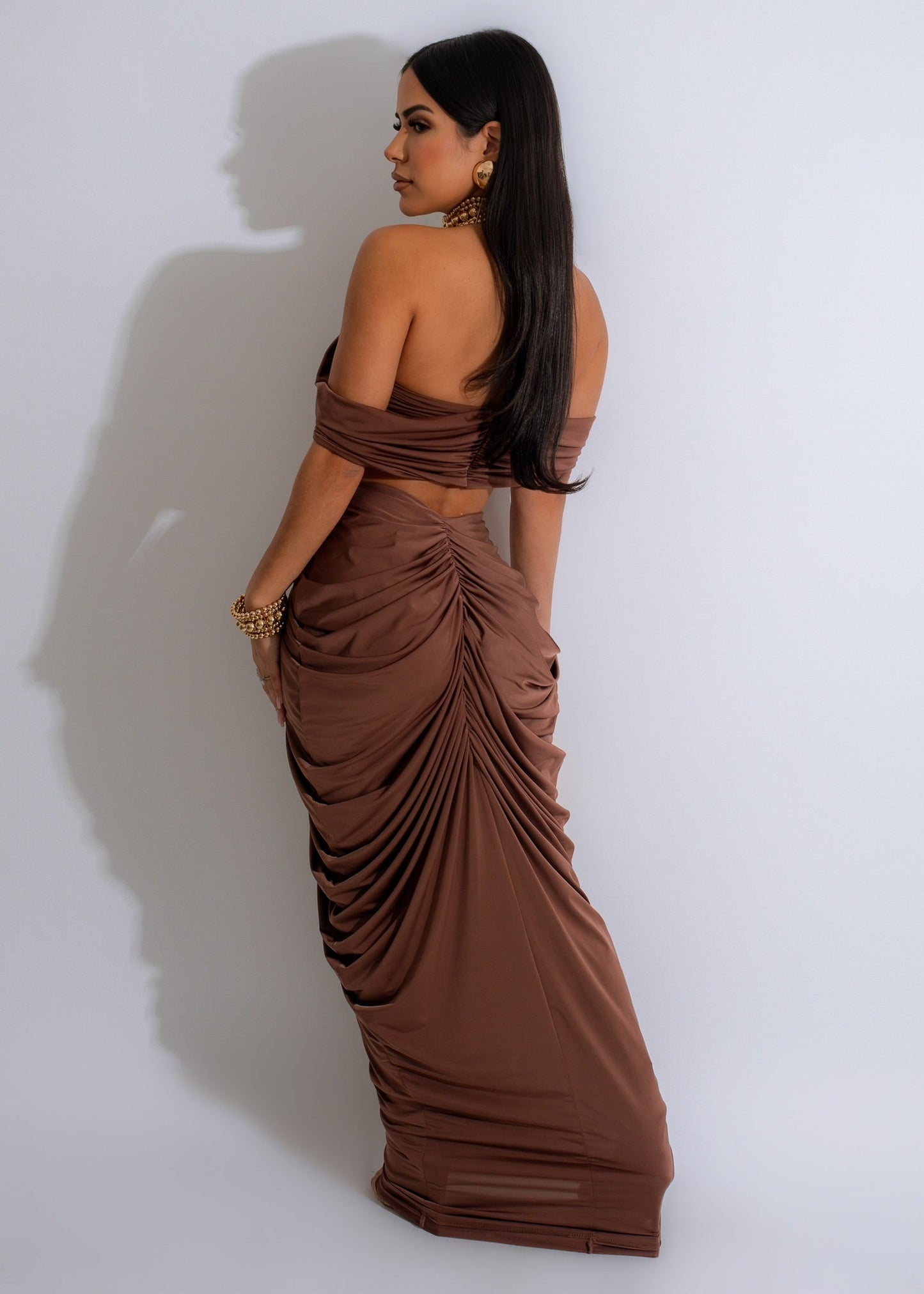 Solid Off Shoulder Tops Set Maxi Dress