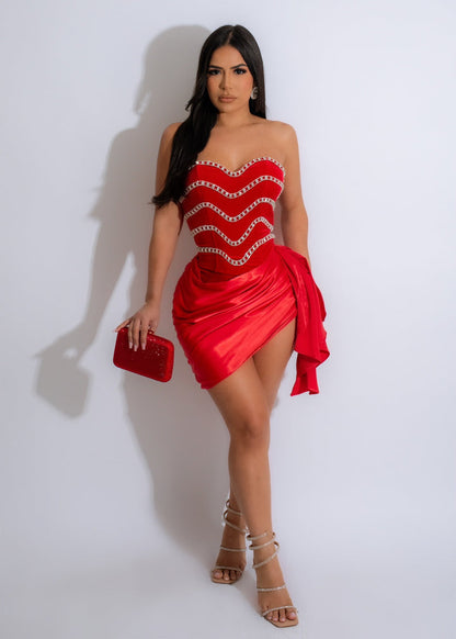 Solid Rhinestones Off Shoulder  Mini Dress