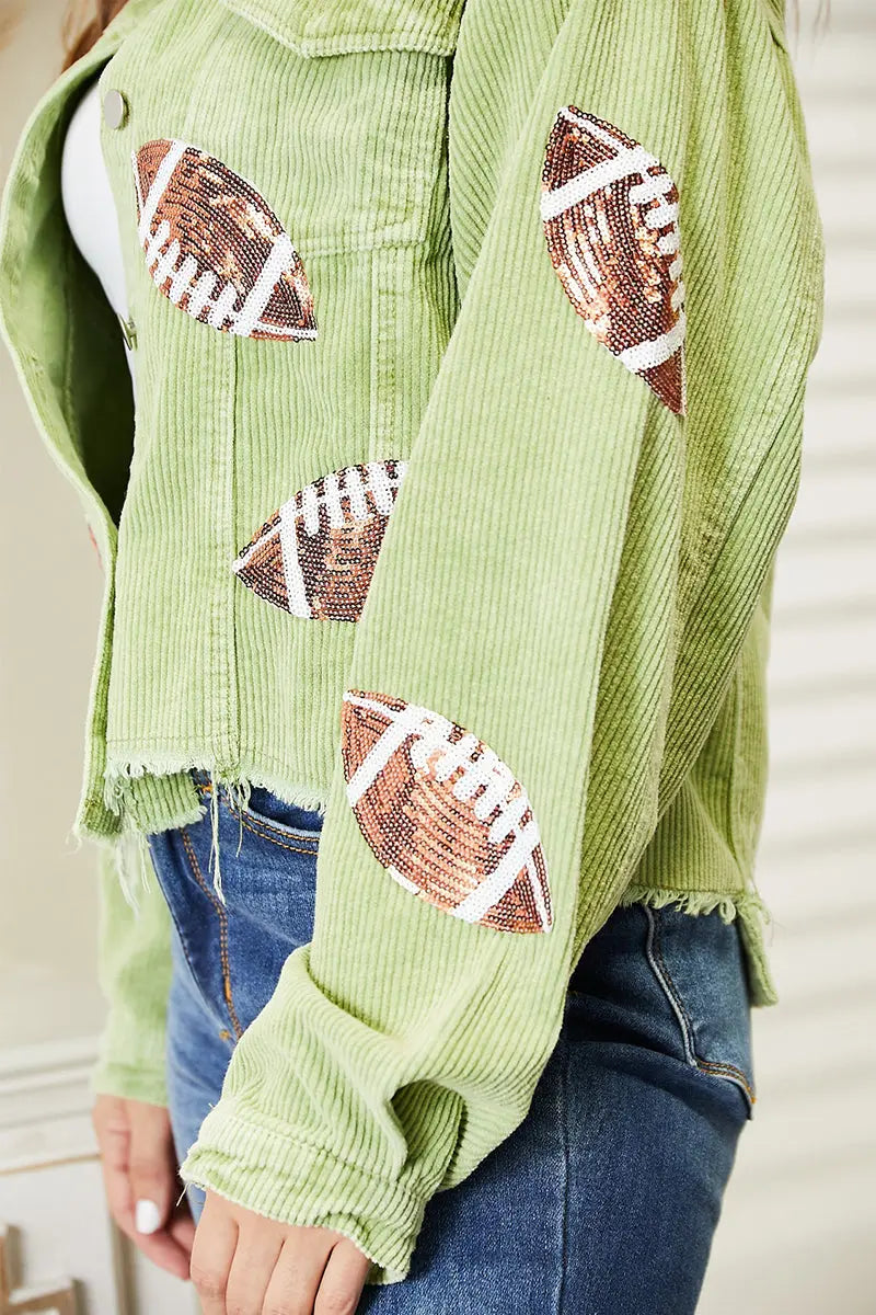 Sequin Football Patch Raw Hem Shacket - Image #7