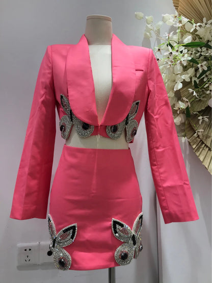 Butterfly Diamond Top & Short Skirt Set