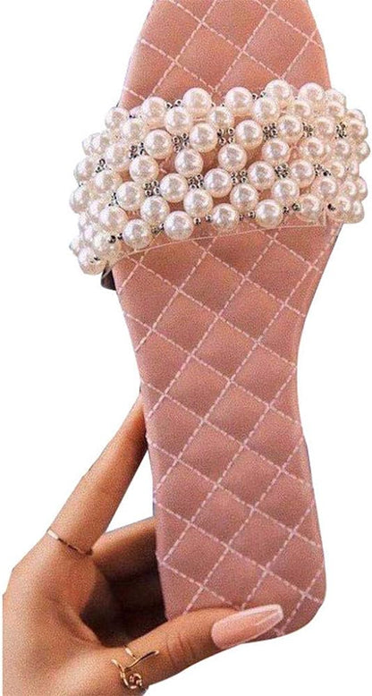 pearl rhinestone slippers fashion