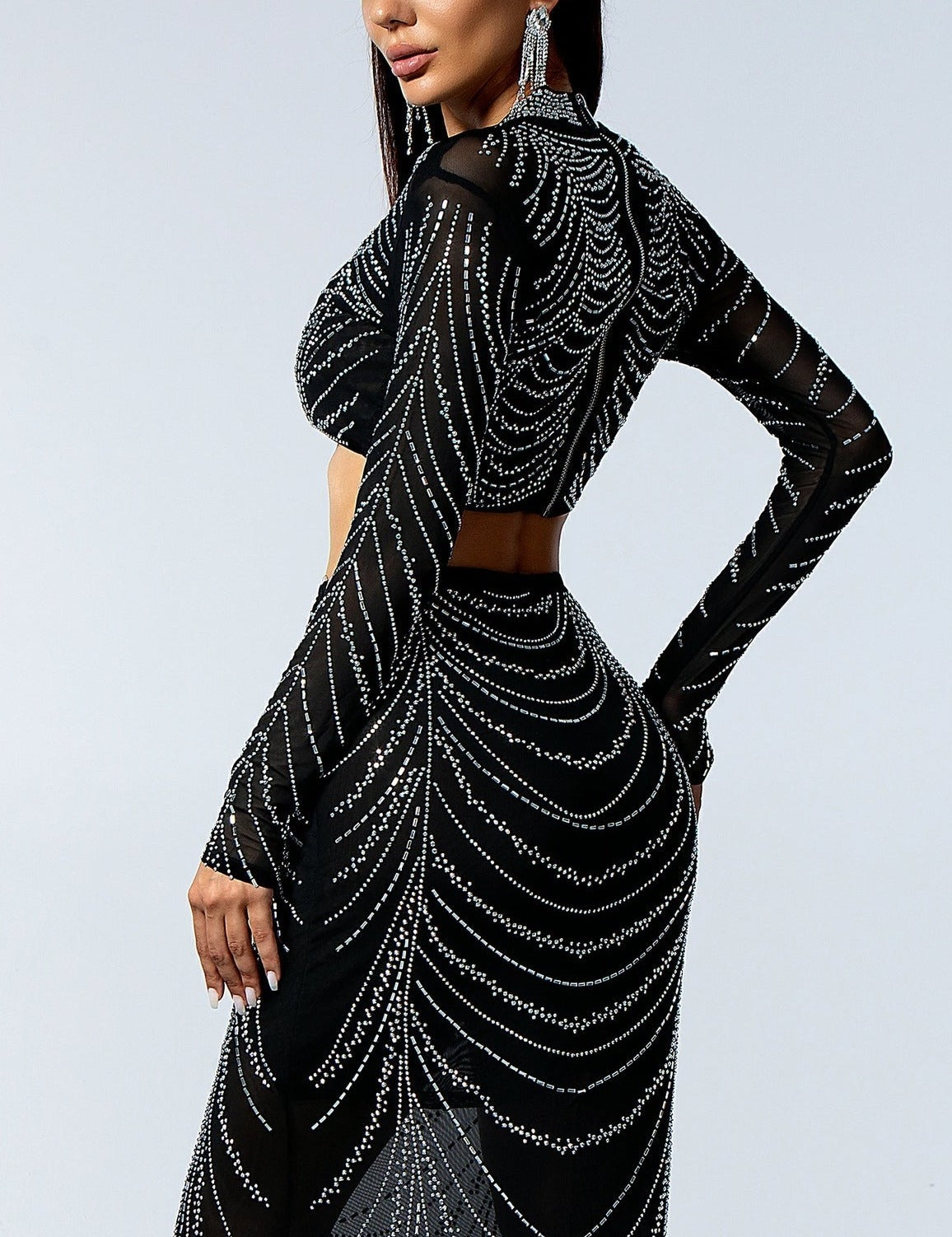 Sheer Mesh See Through Dress- Black