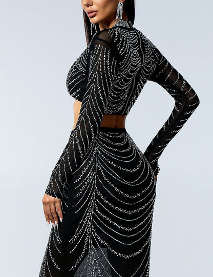 Sheer Mesh See Through Dress- Black