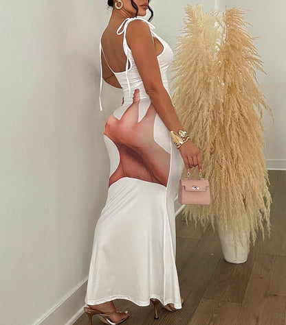 Hand Print Spaghetti Straps Sleeveless Dress