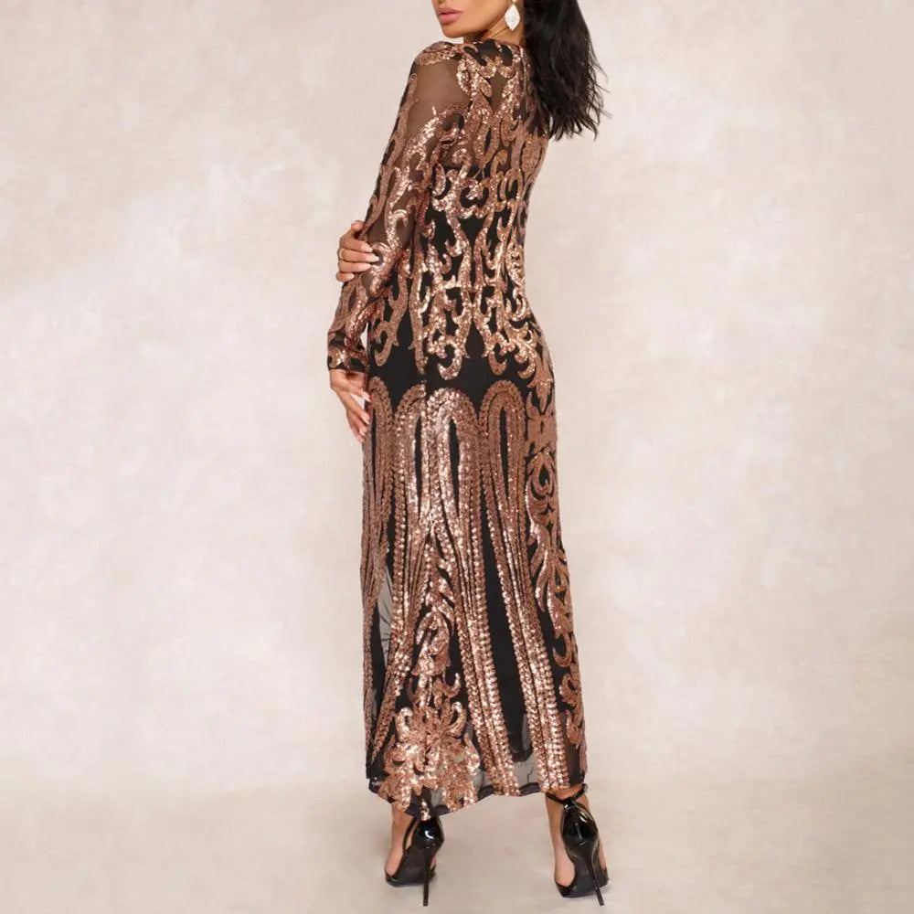Long Sequin Long Sleeve Maxi Gown Cardigan