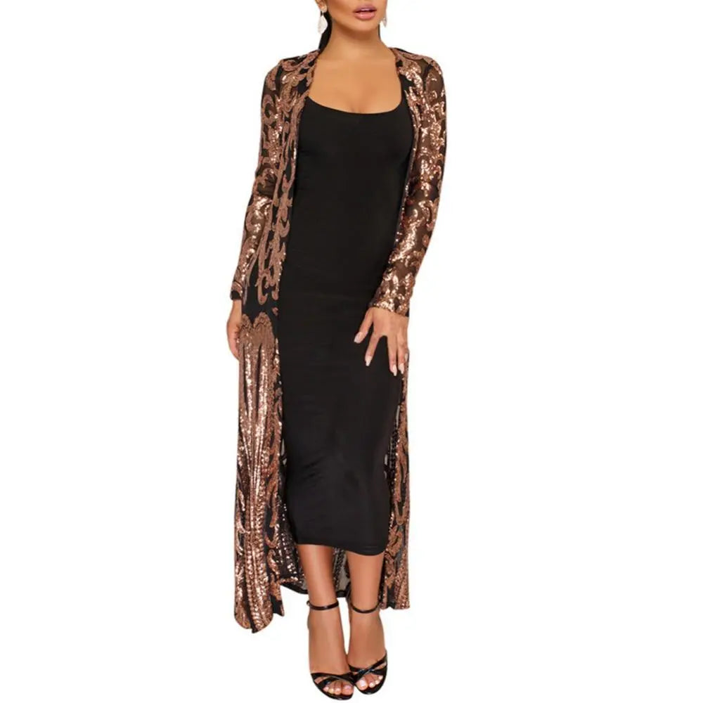 Long Sequin Long Sleeve Maxi Gown Cardigan