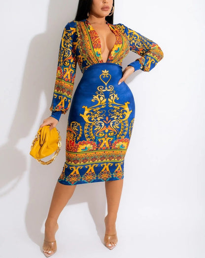 Belle Madam V-neck Long Sleeve Midi Dress
