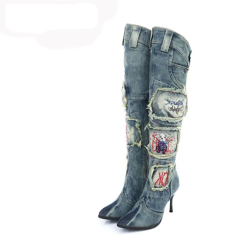 Women's High heels Denim Boots