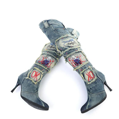 Women's High heels Denim Boots
