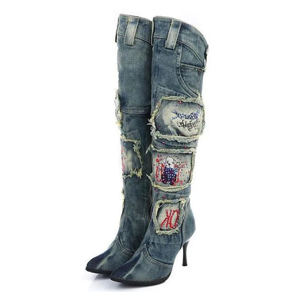 Women's High heels Denim Boots