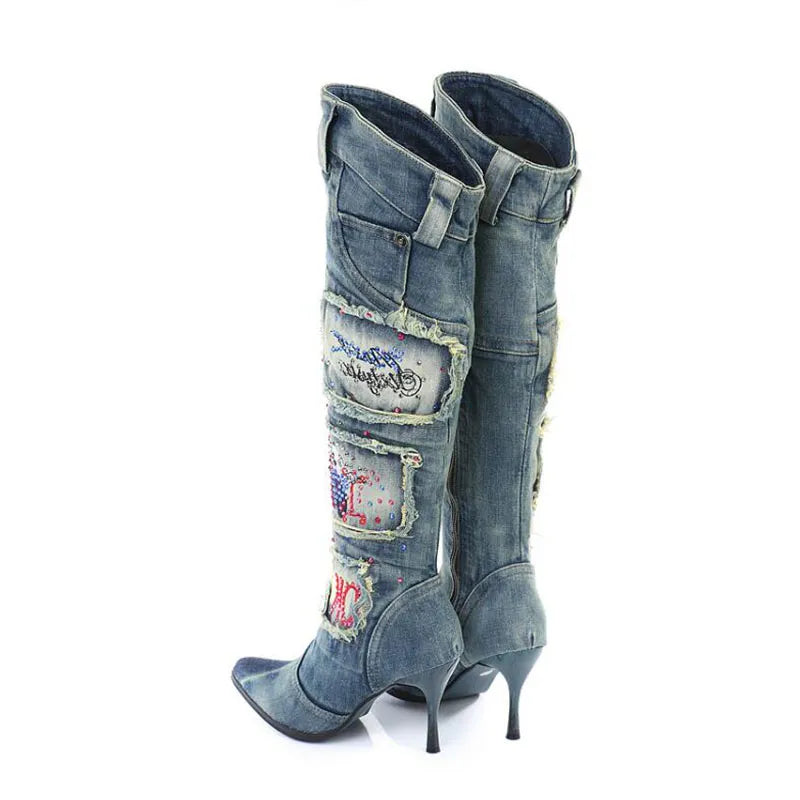 Women's High heels Denim Boots