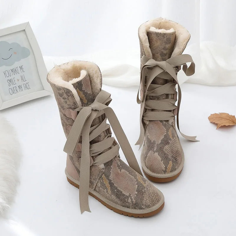 cowhide leather  warm winter High Boots