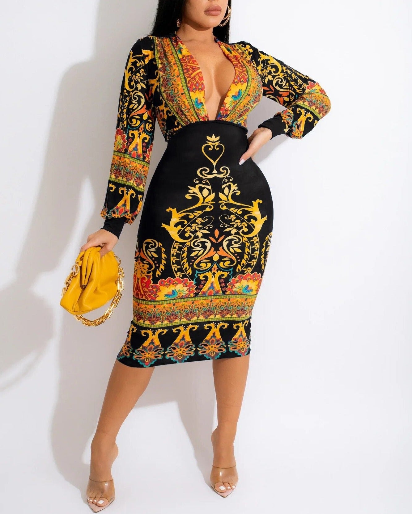 Belle Madam V-neck Long Sleeve Midi Dress