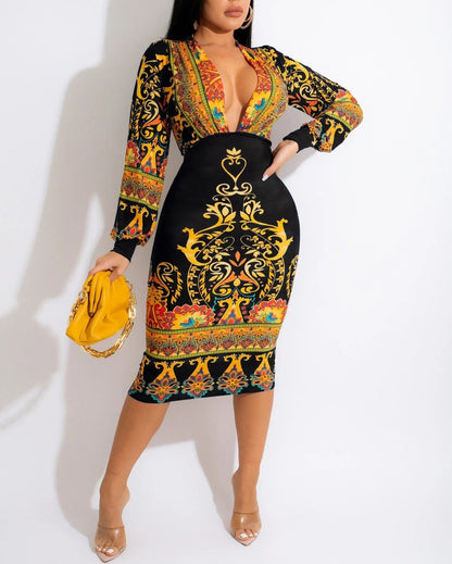 Belle Madam V-neck Long Sleeve Midi Dress