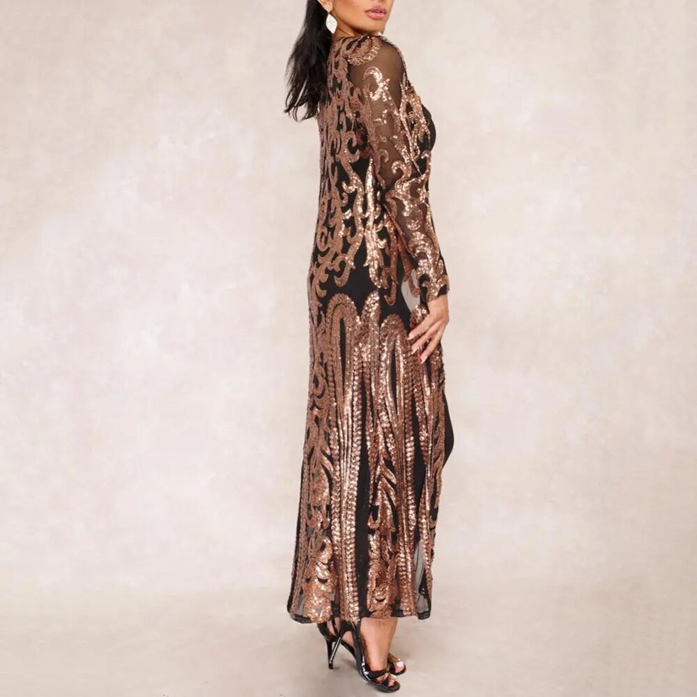 Long Sequin Long Sleeve Maxi Gown Cardigan