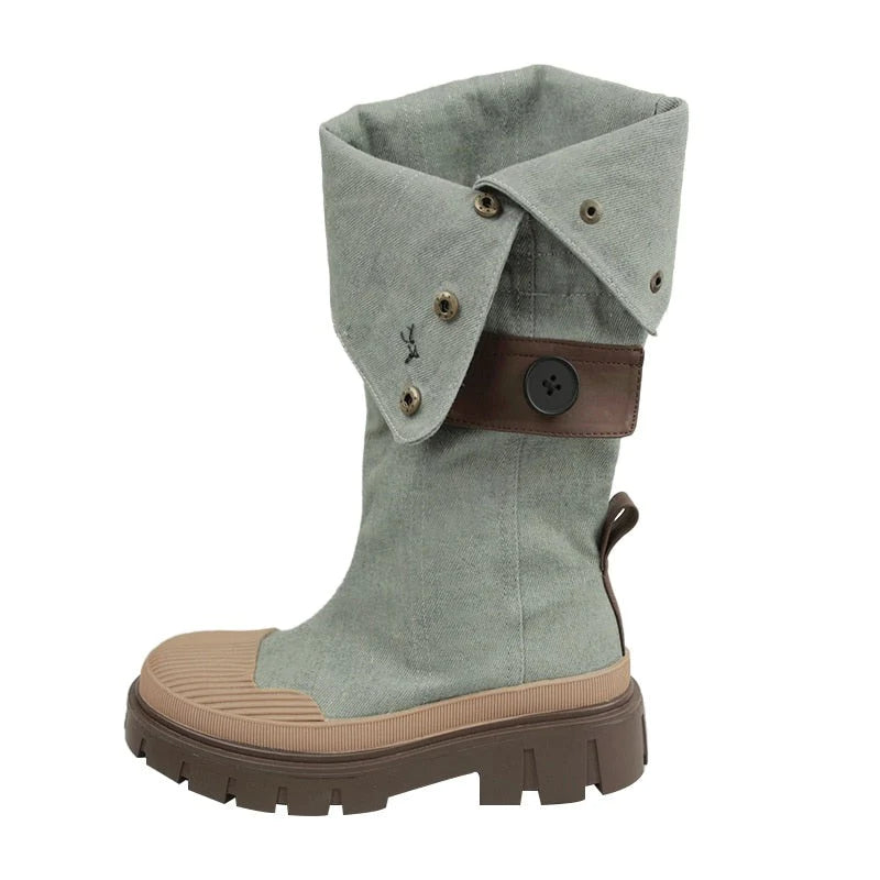 Denim Chelsea Knee High Boots