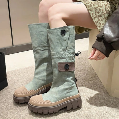 Denim Chelsea Knee High Boots