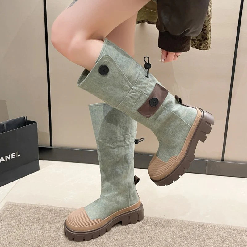 Denim Chelsea Knee High Boots