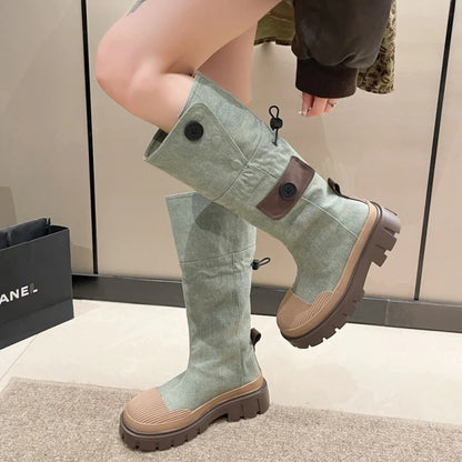 Denim Chelsea Knee High Boots
