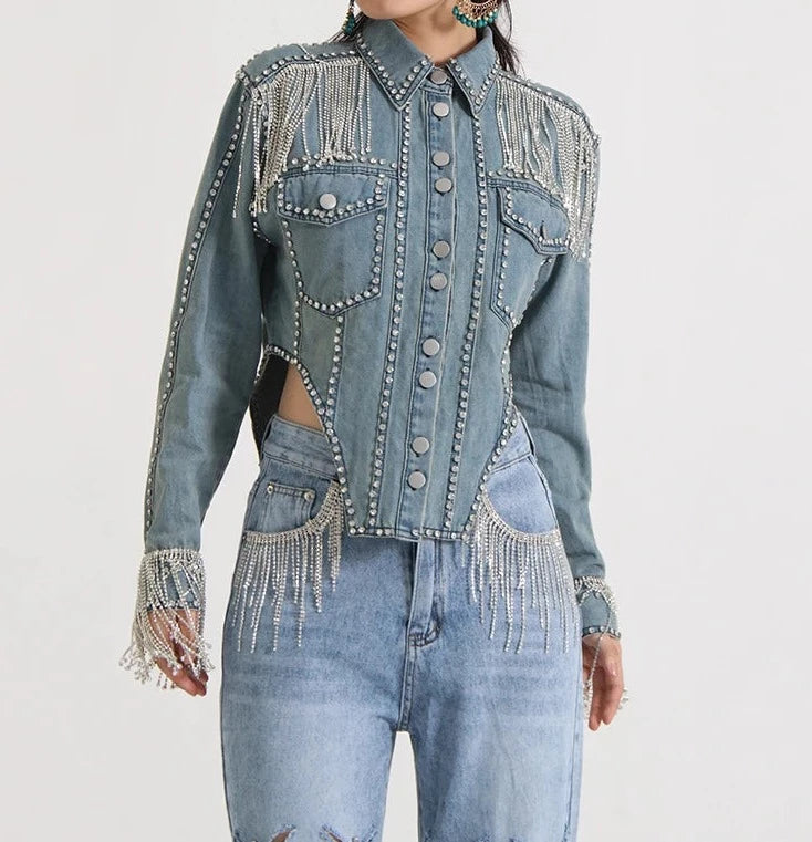 Denim Patchwork Tassel Jackets