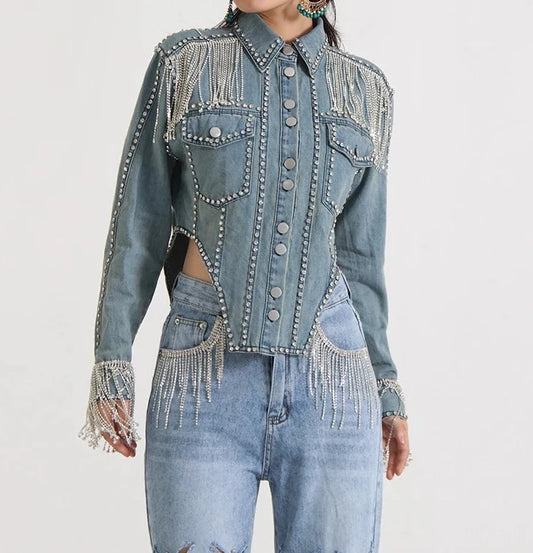 Denim Patchwork Tassel Jackets