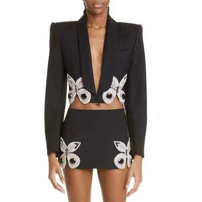 Bow Short Suit Coat Mini Short Skirt-Black