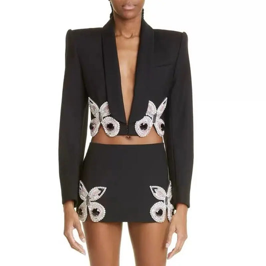 Bow Short Suit Coat Mini Short Skirt-Black