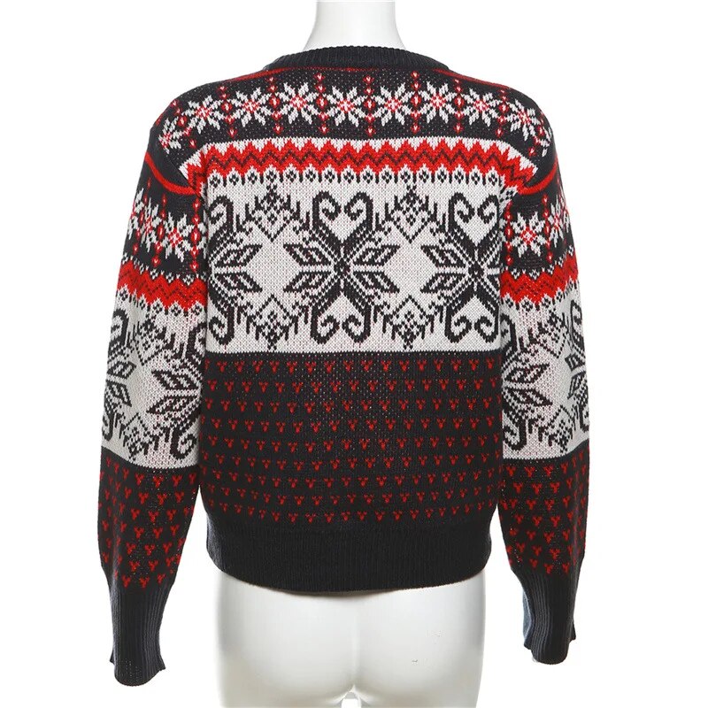 Knit Ribbed Snowflake Sweater Pullover