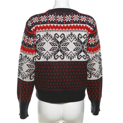 Knit Ribbed Snowflake Sweater Pullover