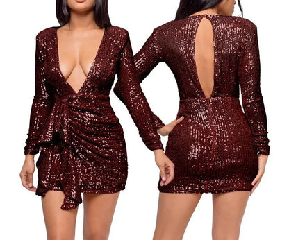 Sequin draped belt Bodycon Backless Mini Dress