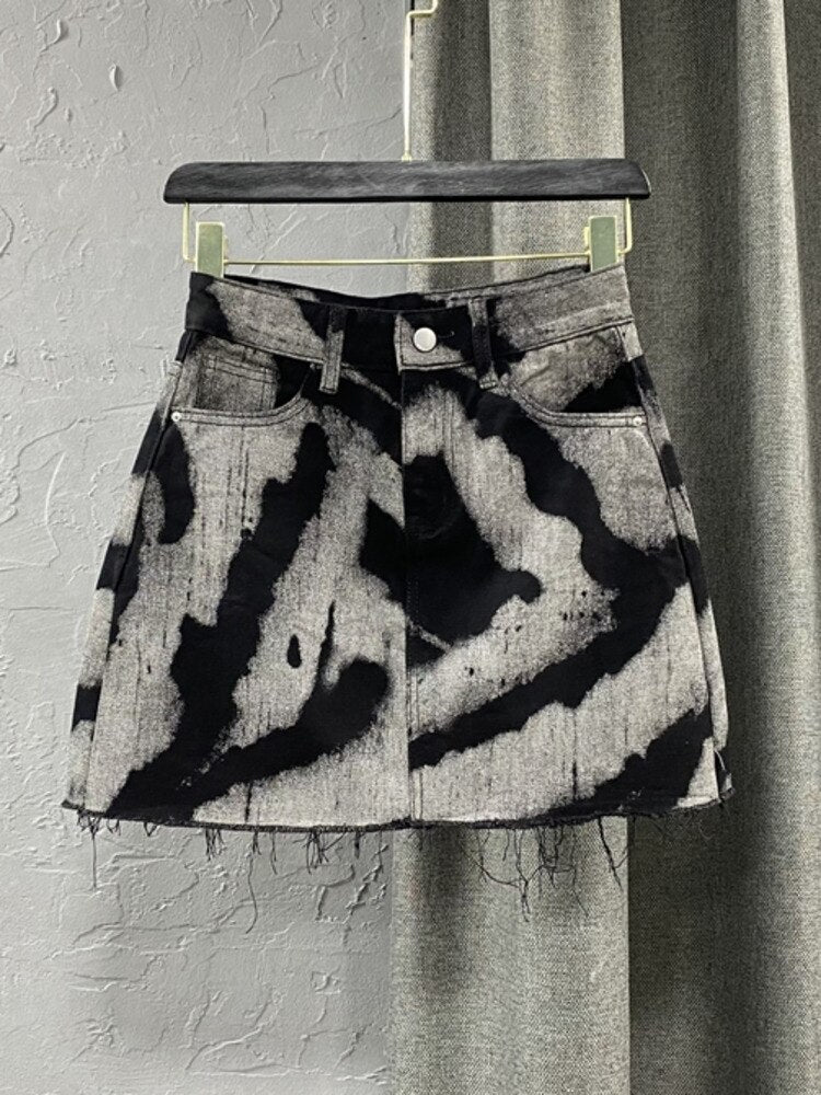 Tie-dyed Printed Burr Above Knee Streetwear Skirts EMJP TRENDS