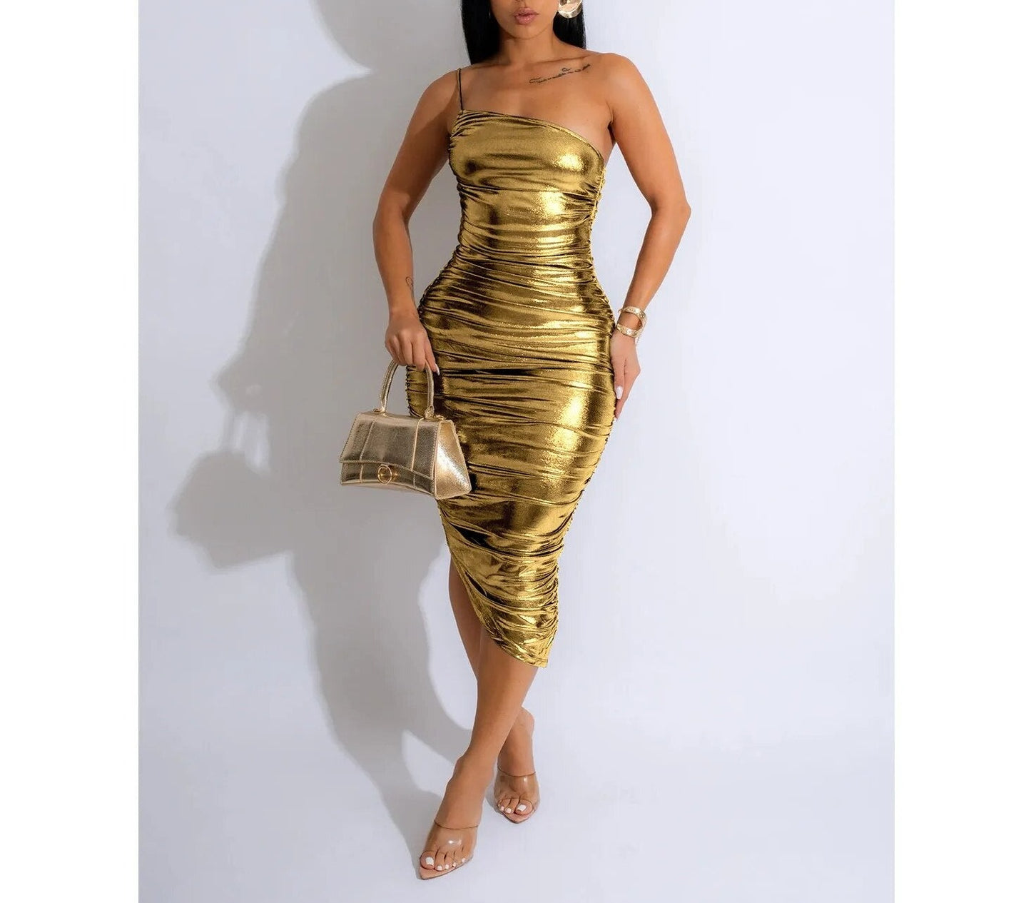 Rached Gilding Sleeveless Bodycon Midi Dress