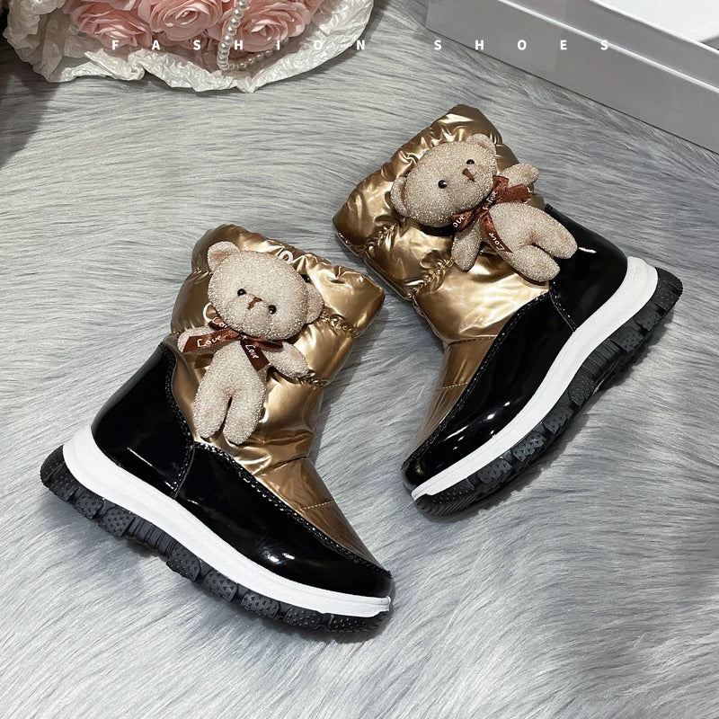 Girls Snow Boots Plush Warm Baby Winter Silver