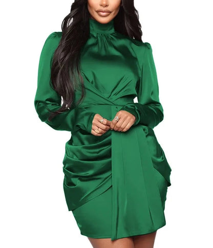 Turtleneck Short Satin Mini Dress