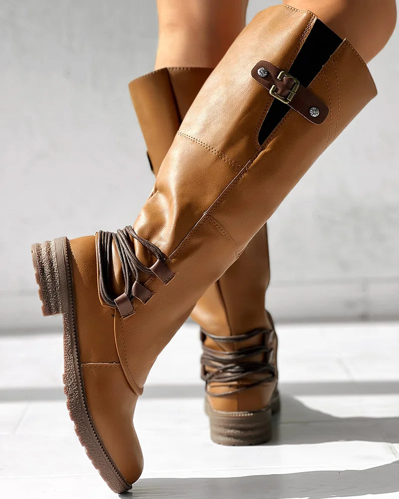 Women's Pu Leather Mid Calf Boots