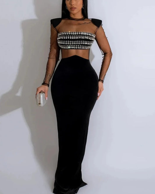 Women's  Glam See-Through Back Slit Sequin Dress
