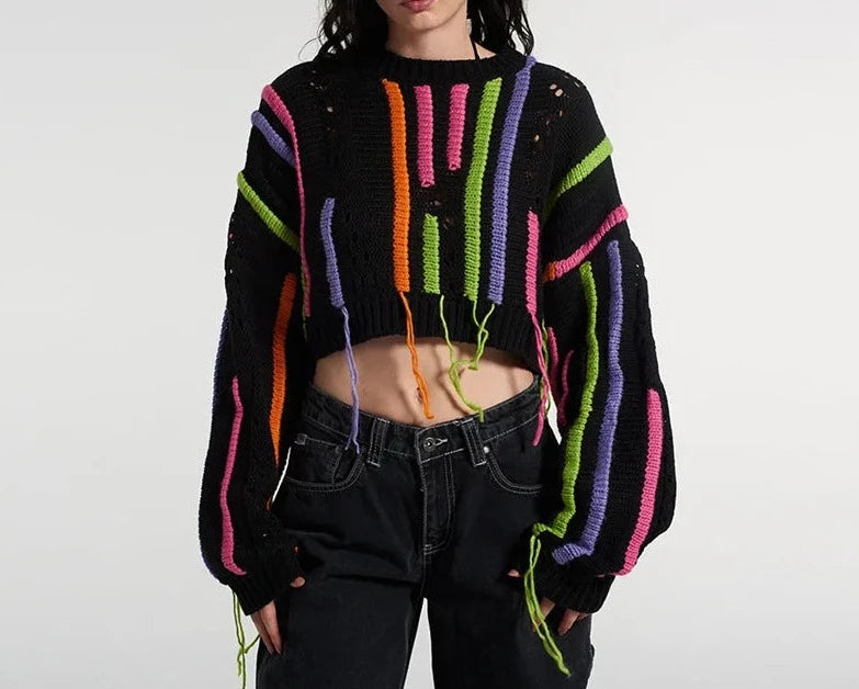 Knitted Cropped Sweater Pullover