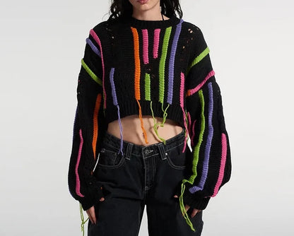 Knitted Cropped Sweater Pullover