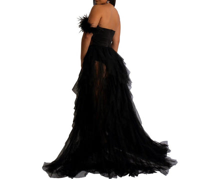 Women Elegant One Shoulder Mesh Feather Dress