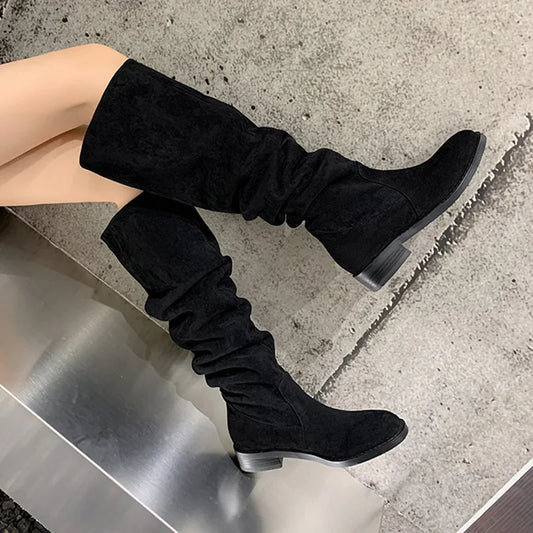 Women's Thick Heel Flat Bottom Long Boots