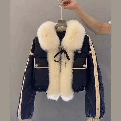 Coat Light Faux Fur Collar Bomber Jacket