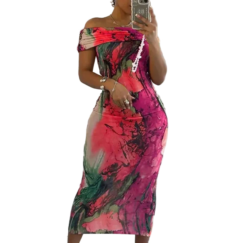 Tie Dye Printing Bodycon Midi Dress