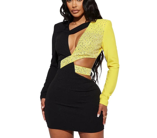 Hollow Out Bodycon Diamond Mini Dress