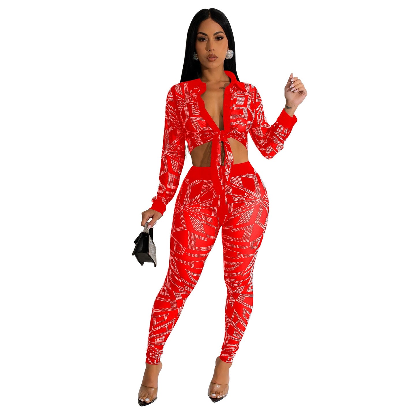 Hottie Mesh Rhinestones Top &Legging Set
