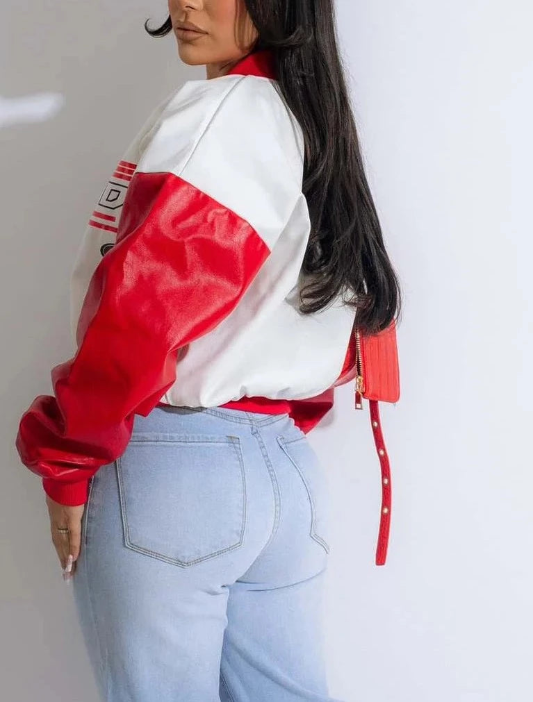 PU Leather Contrast Autumn Jackets
