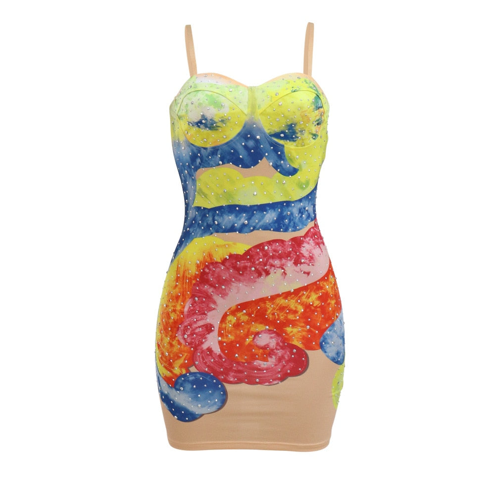 Hottie Rhinestones Strap Mini Dress