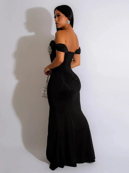 Sequined Splice Off Shoulder Dress Women