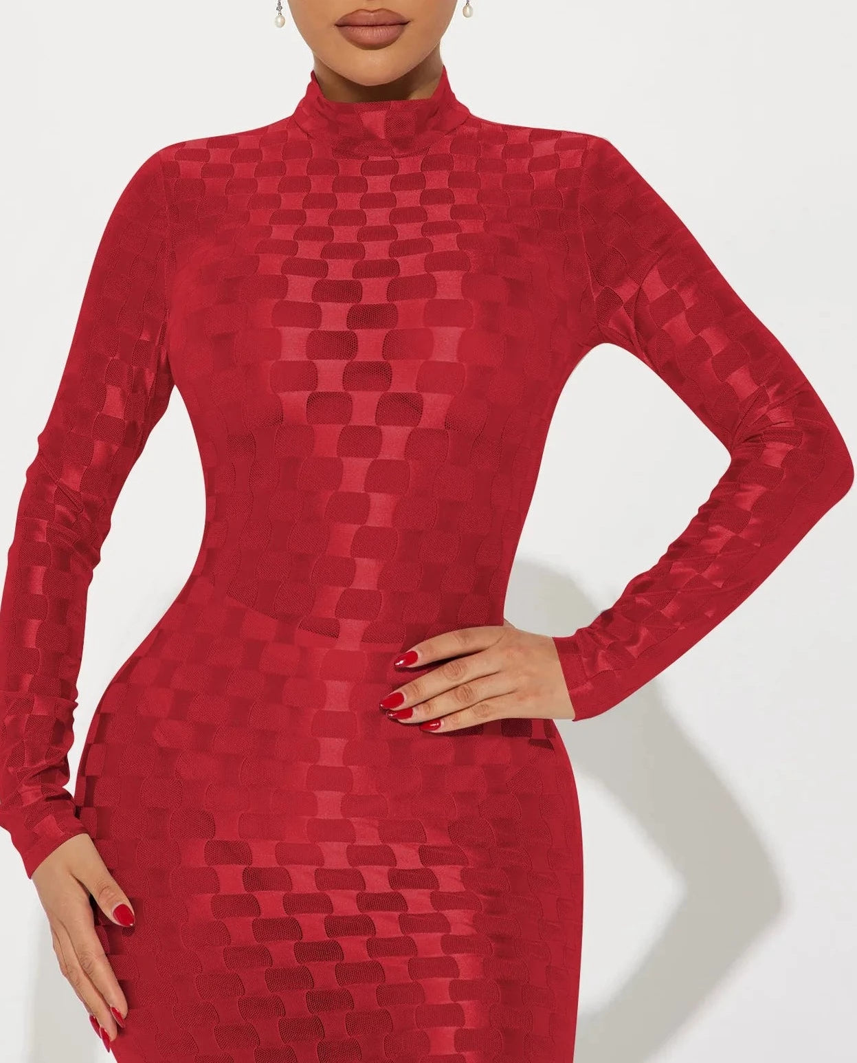 Mesh Plaid Sheath Long Dress