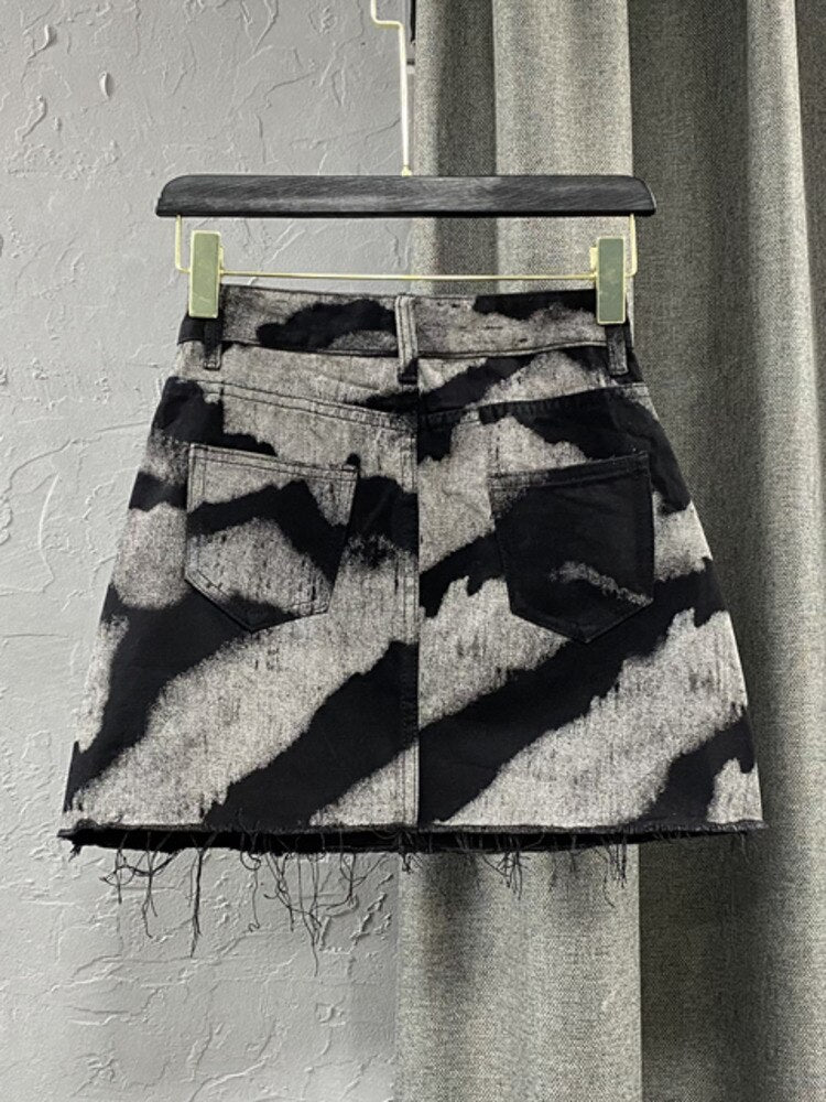 Tie-dyed Printed Burr Above Knee Streetwear Skirts EMJP TRENDS