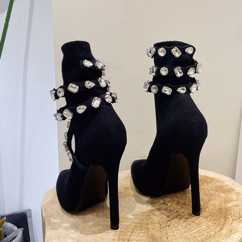 Diamond Elastic High Heels Boots EMJP TRENDS